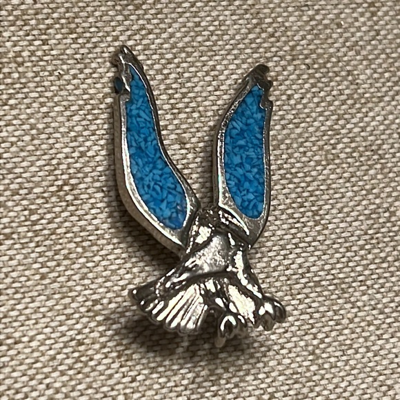 Vintage Wing Eagle Mosaic chip turquoise pin brooch - Picture 3 of 3